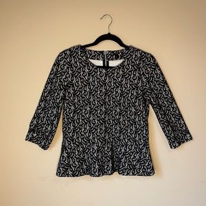J. CREW BLACK AND WHITE PAISLEY PATTERN BLOUSE